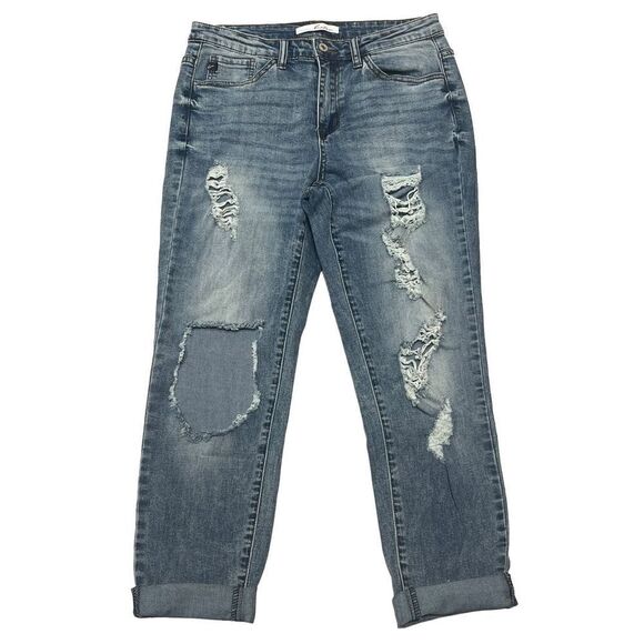 Kancan Womens Denim Jeans Distressed Straight Leg Folded Hem Size 11 - Picture 2 of 8